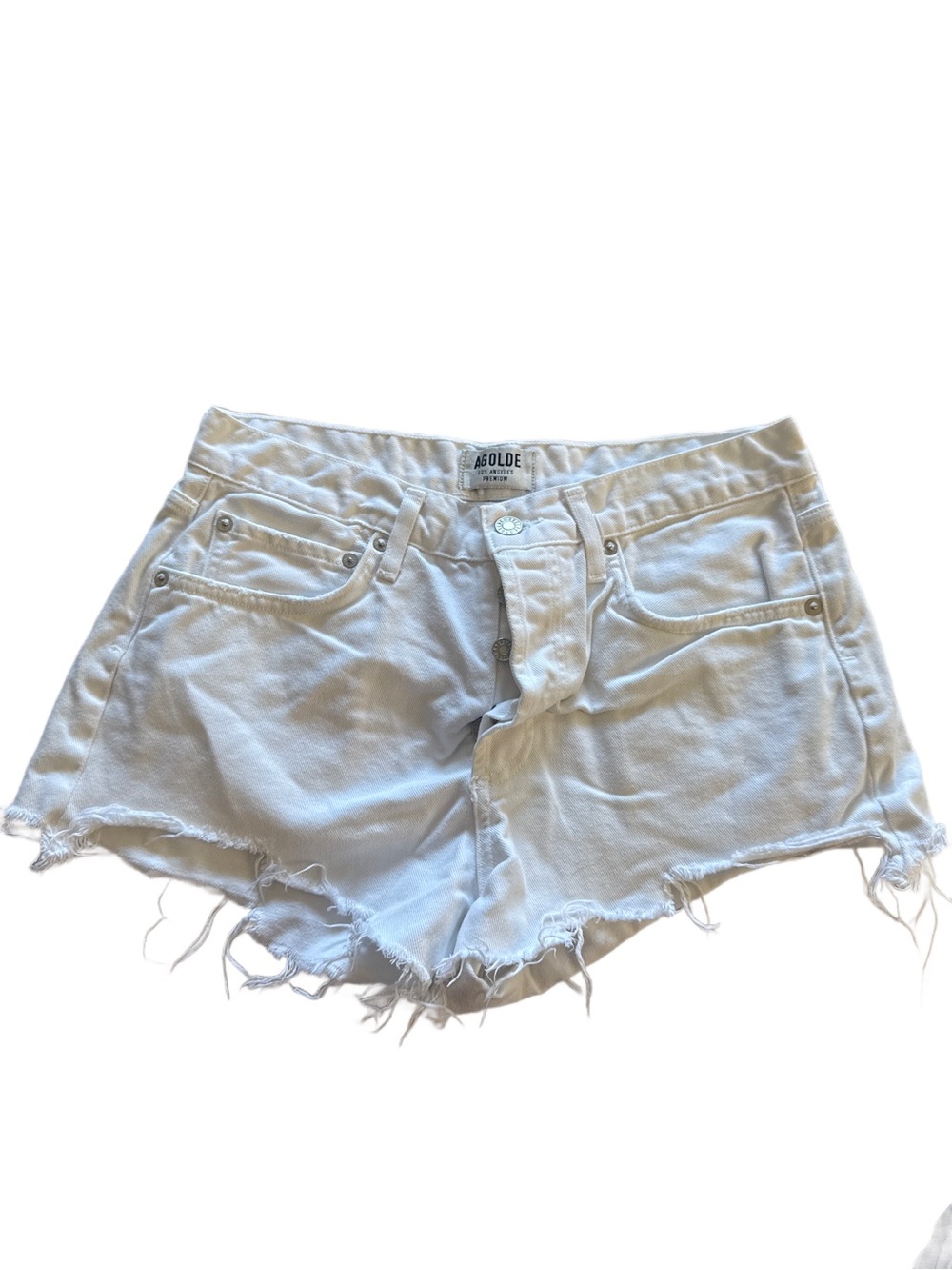 Agolde White Frayed Hem Denim Cut Off Shorts 28